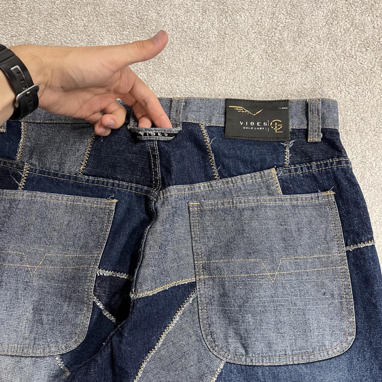 Vibes baggy patchwork jeans y2k blue colour block denim wide leg fit skater pants