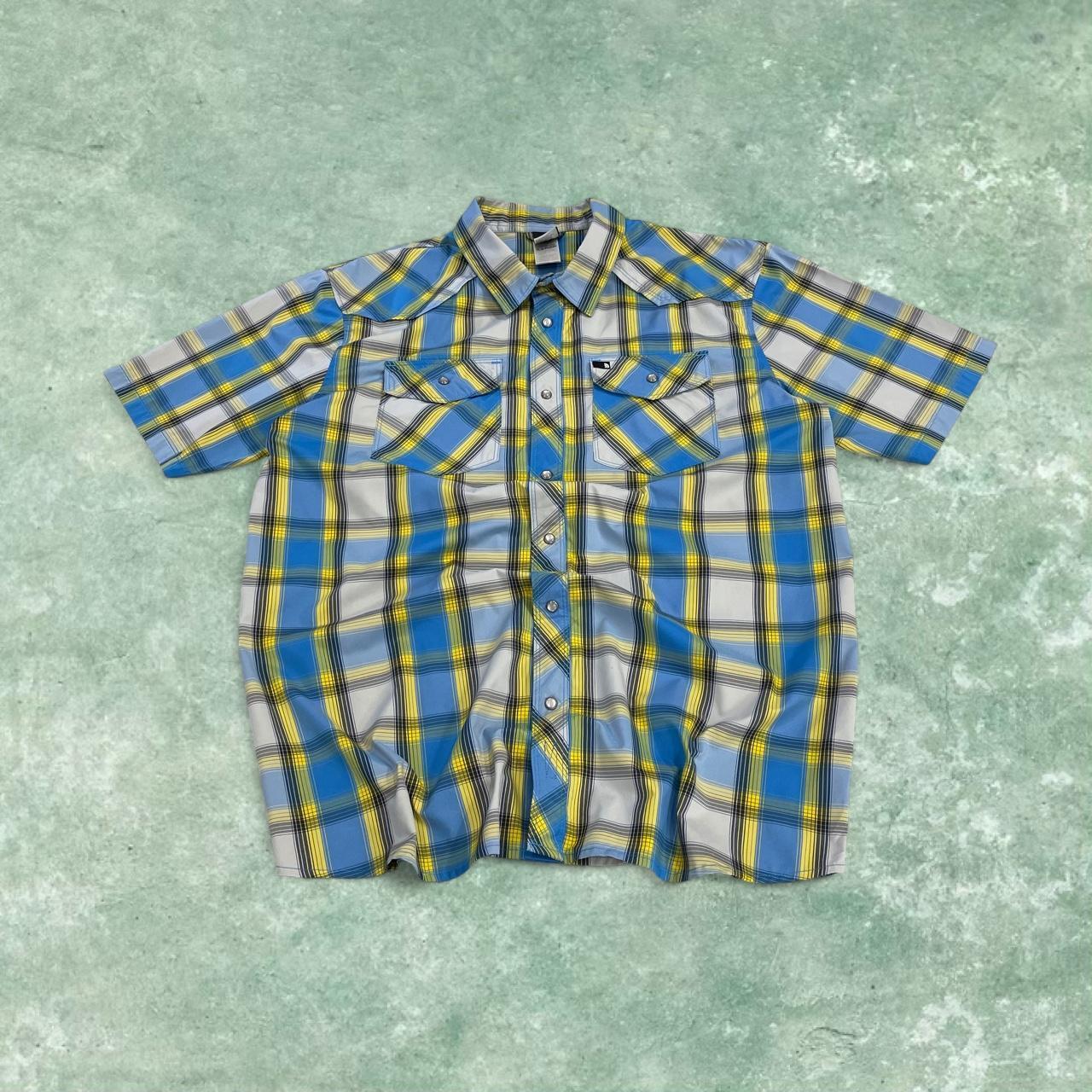 North Face checkered short sleeve shirt blue TNF Festival style surf check shirt