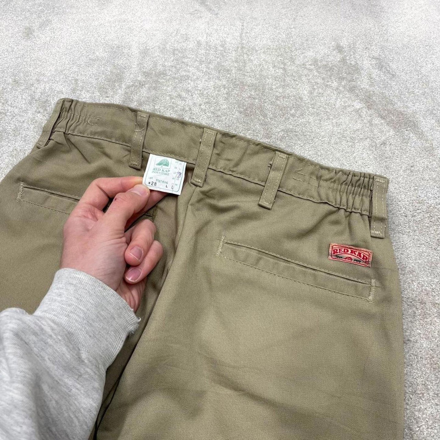 Vintage y2k work pants loose beige Chino style skate trousers Red Kap workwear patch logo