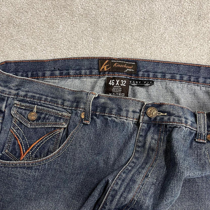Baggy embroidered jeans loose blue denim Y2K Knockout Jeans loose surf style pants embroidered