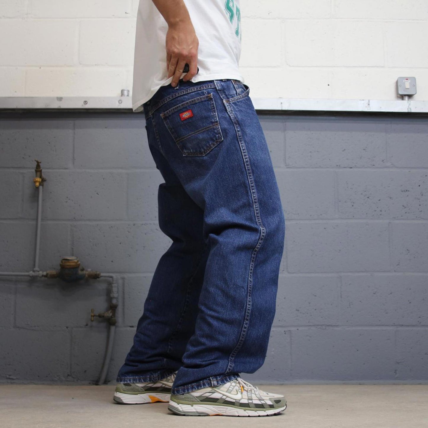 Baggy Dickies jeans skater workwear W38L32 blue denim 90s 5 pocket casual pants American streetwear