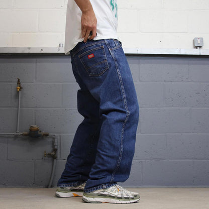 Baggy Dickies jeans skater workwear W38L32 blue denim 90s 5 pocket casual pants American streetwear