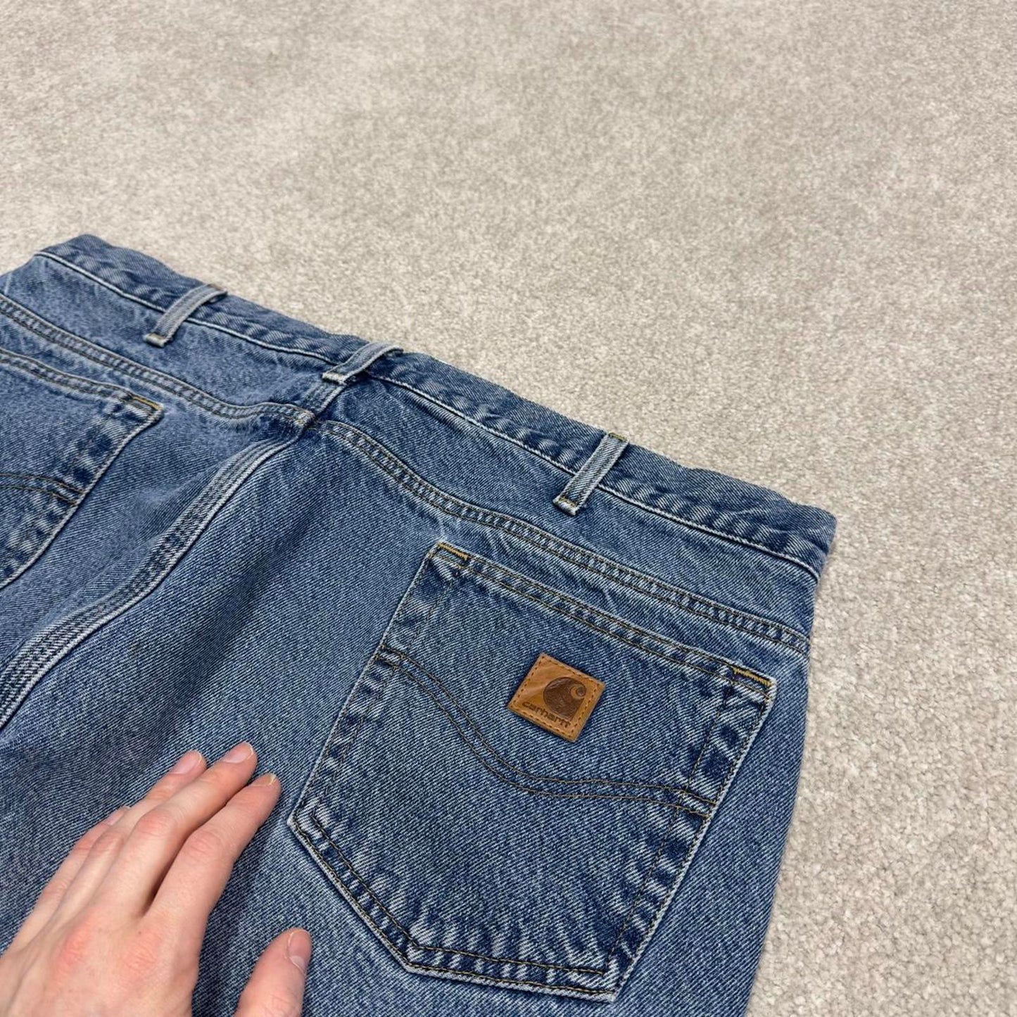 Y2K baggy Carhartt denim jeans blue Loose relaxed fit flannel lined skate style workwear pants