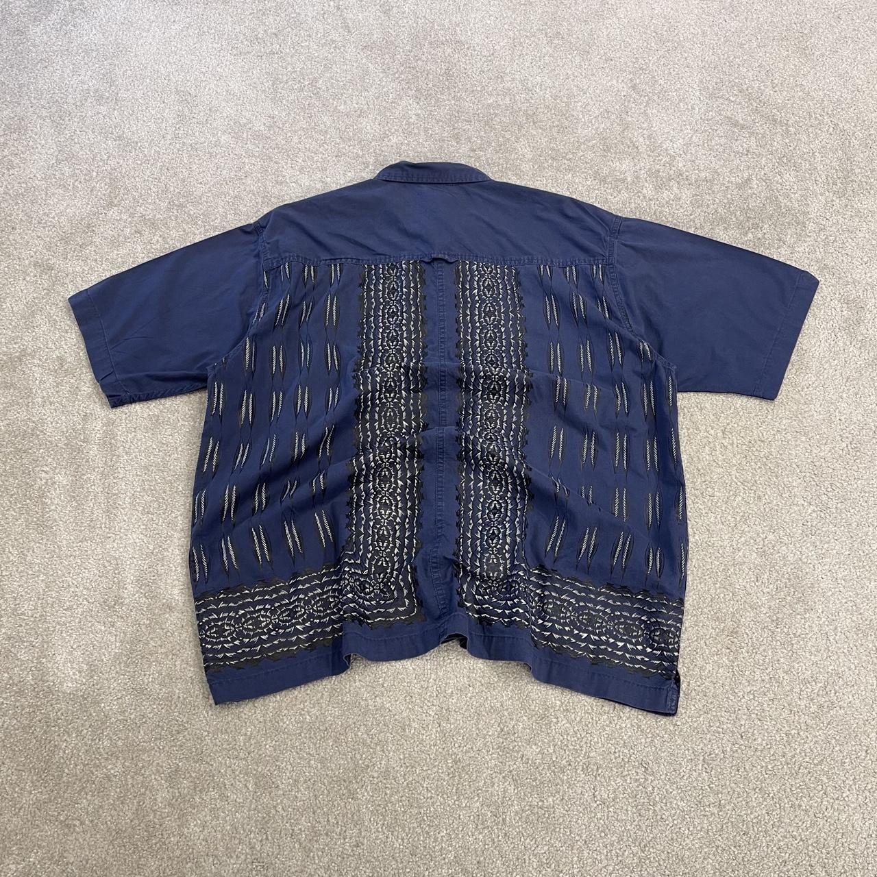 North Face funky pattern short sleeve shirt navy TNF boxy surf style summer festival shirt