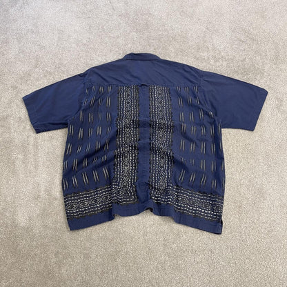 North Face funky pattern short sleeve shirt navy TNF boxy surf style summer festival shirt