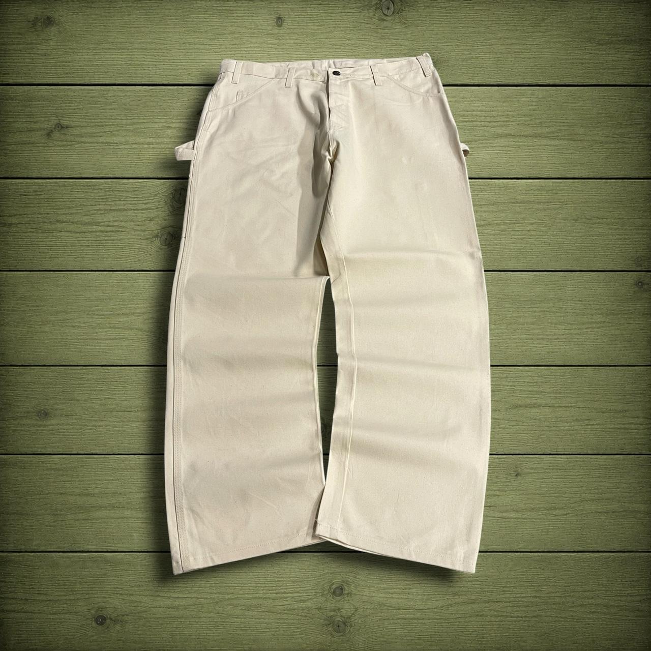 Vintage Dickies baggy carpenter work pants wide leg cream Firm canvas cargo jeans workwear