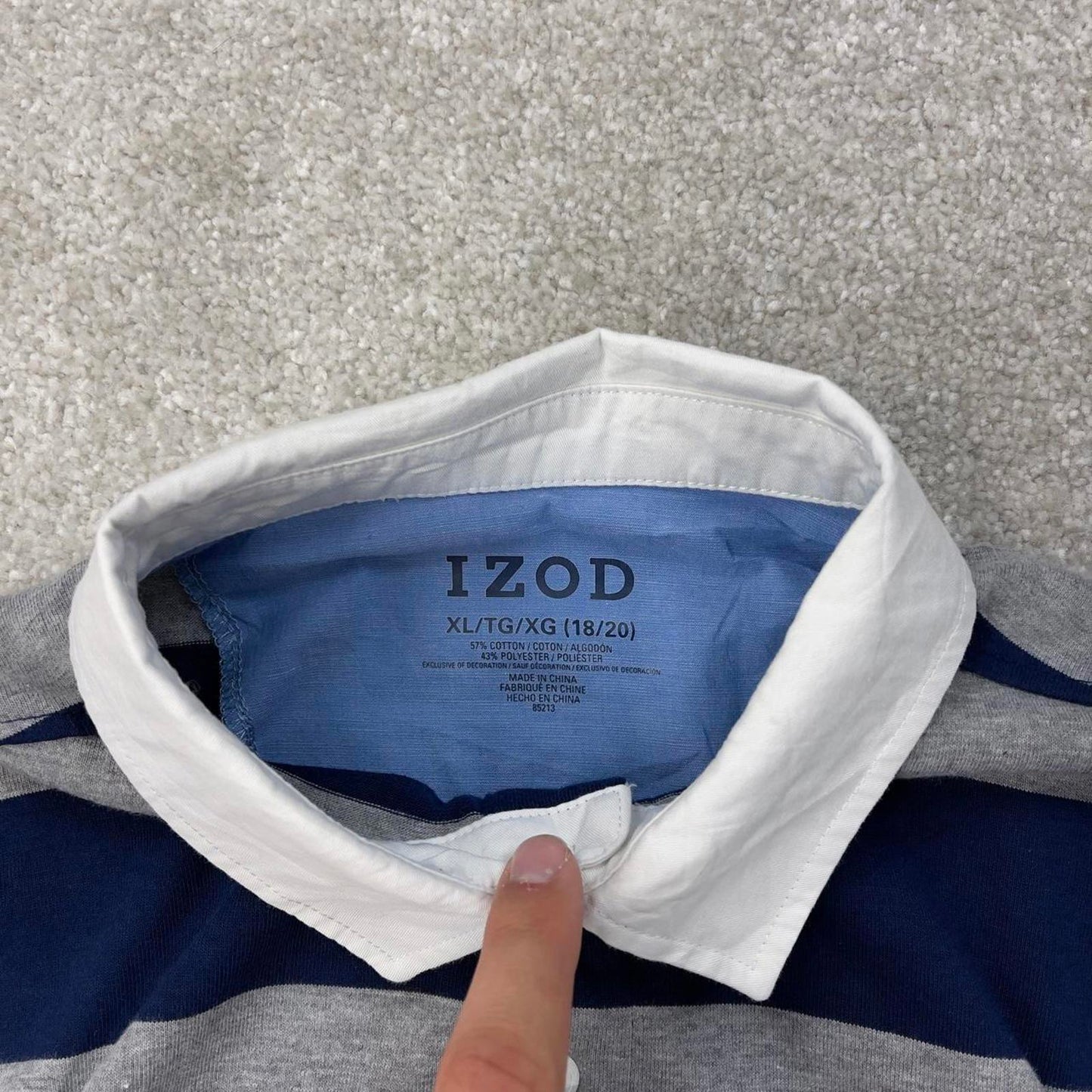 Grey navy IZOD striped rugby polo shirt XL (18-20)