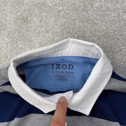 Grey navy IZOD striped rugby polo shirt XL (18-20)