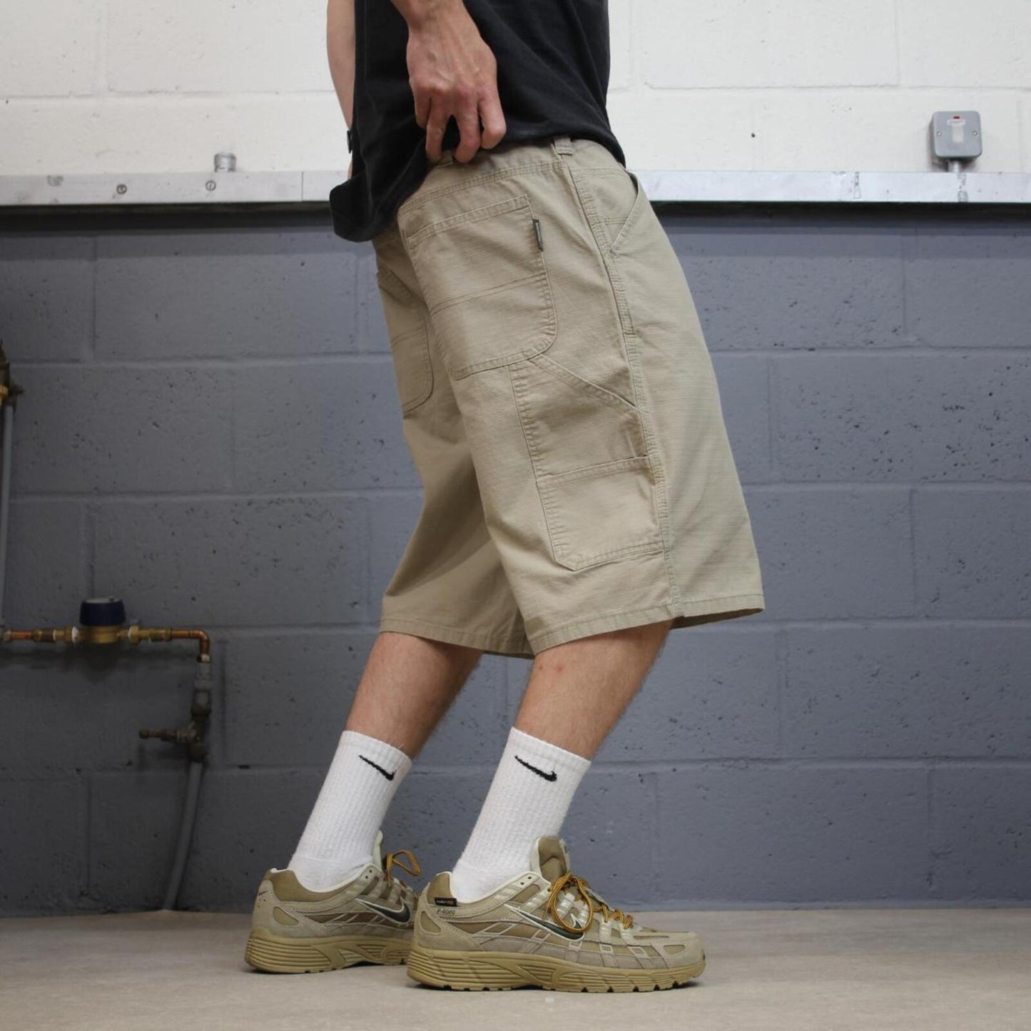 Baggy canvas cargo shorts carpenter khaki Wolverine skater style work shorts summer