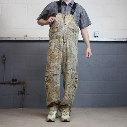 Cabela’s camo dungarees loose fit khaki Vintage Advantage camouflage bib & brace overalls cargos