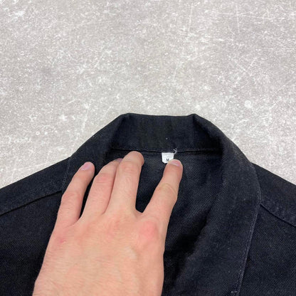 Embroidered denim trucker jacket M black boxy embroidered denim jacket