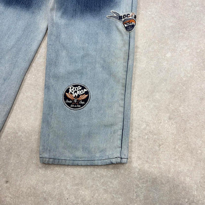 Blue Rocawear jeans size 16 W28L30 embroidered y2k style pants