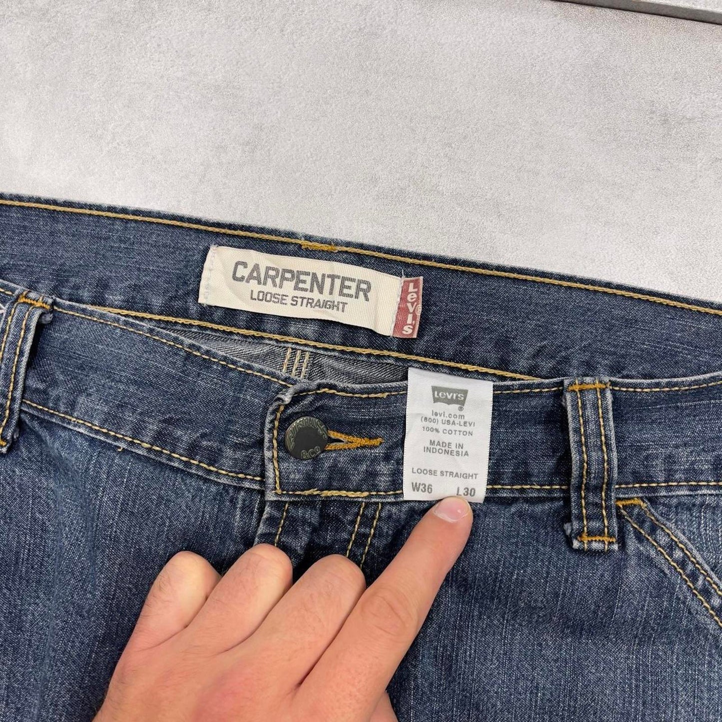 Blue baggy Levis carpenter jeans W38L30 loose skater thick denim 90s style cargos red tab logo