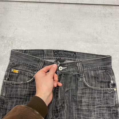 Grey Southpole jeans W32L32 Y2K straight leg 90s style stich detail