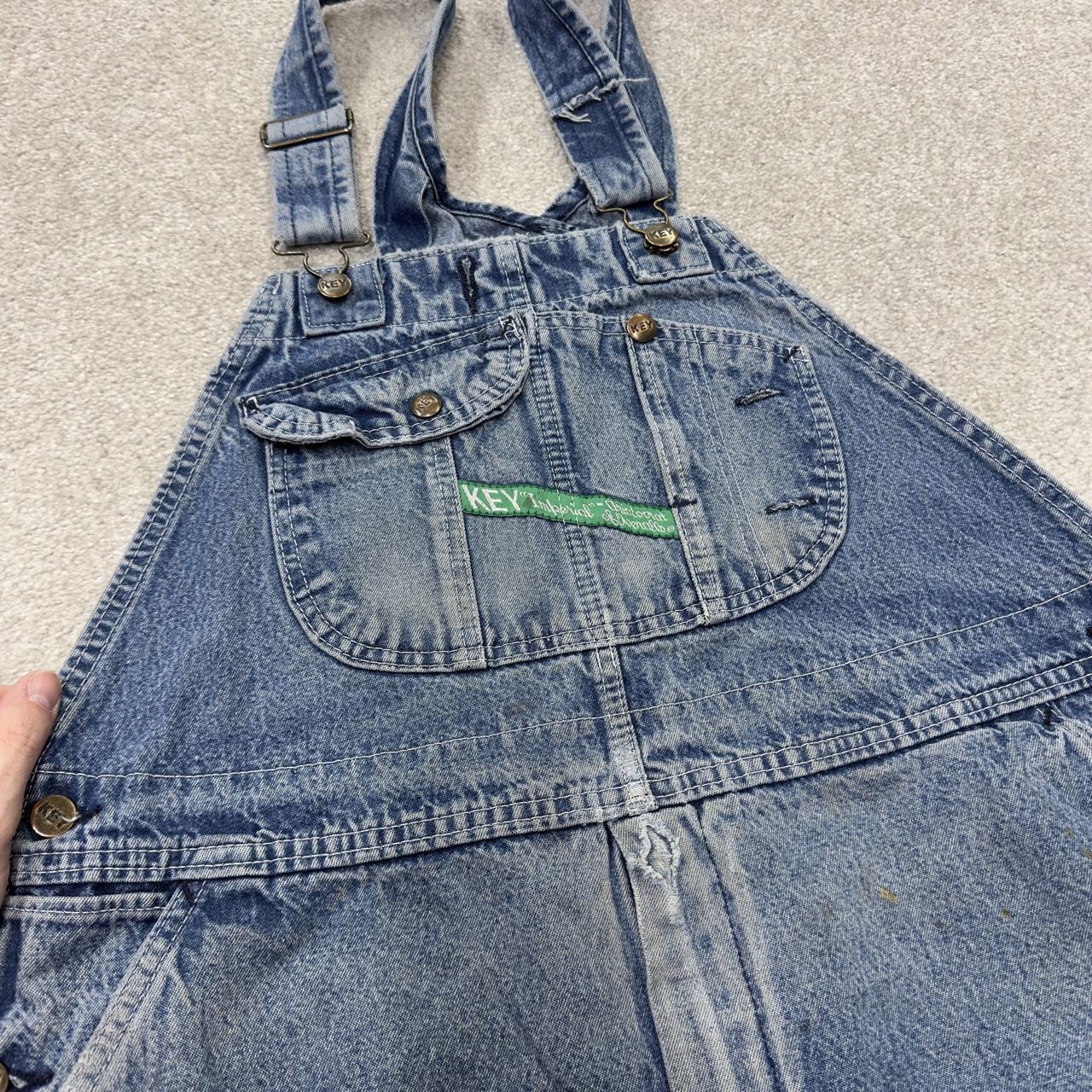 Vintage baggy dungarees 00s denim Key overalls blue 40x28