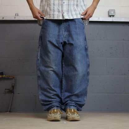 Wrangler wide leg baggy cargo jeans y2k blue denim Loose fit skater 2000s style carpenter pants