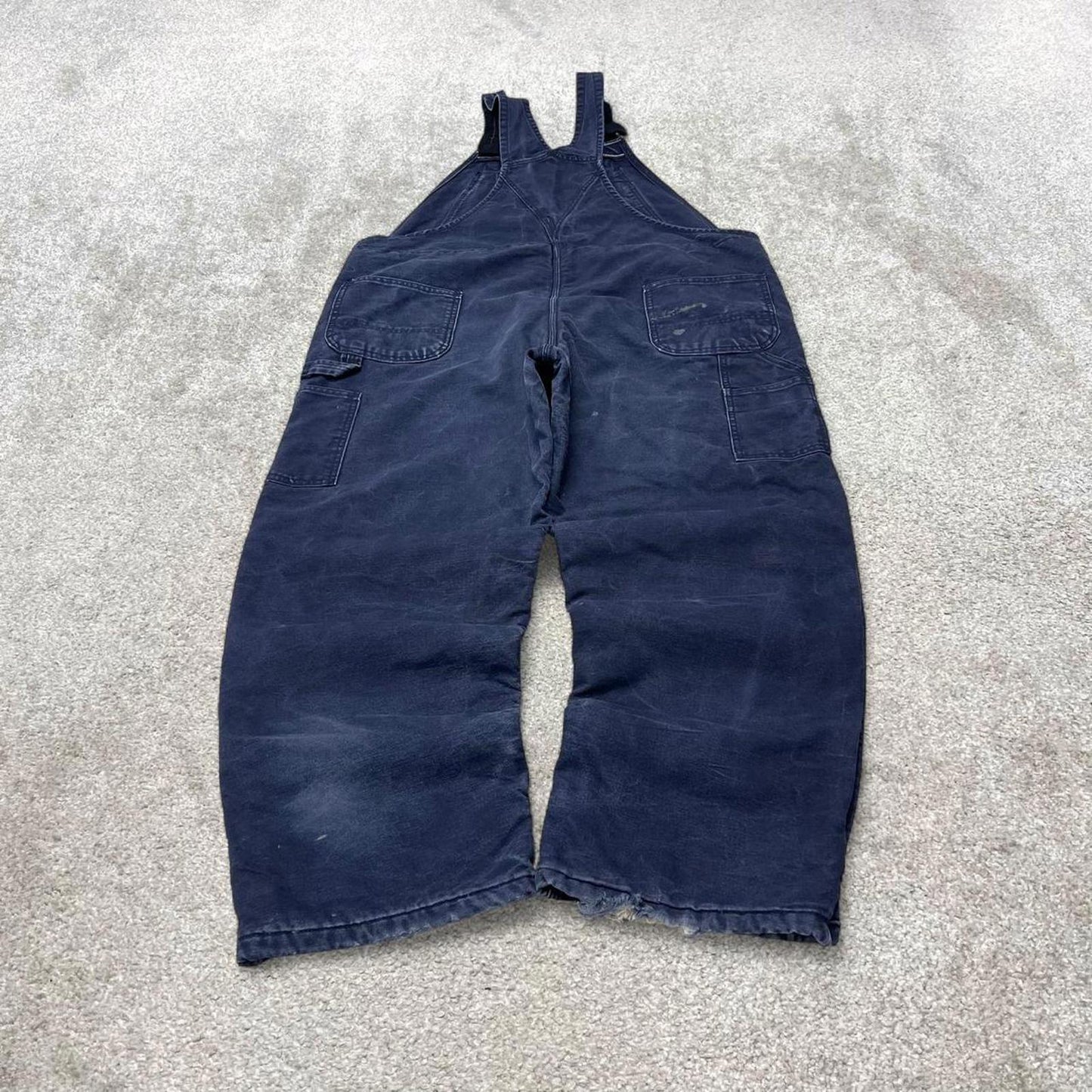 Navy FR Carhartt dungarees W42L32 mens quilt lined canvas overalls utility worker