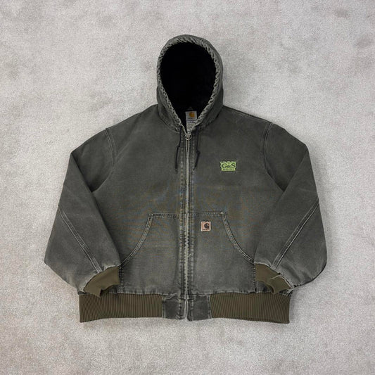 Vintage Green Carhartt hooded active jacket XXL canvas bomber