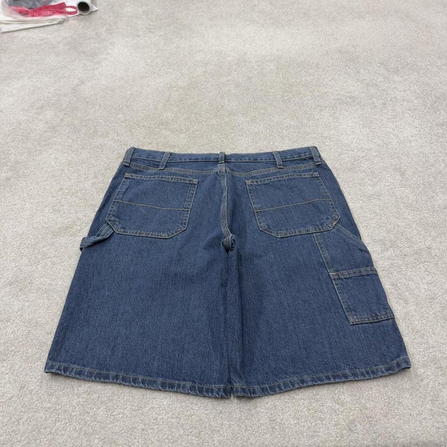 Denim carpenter shorts loose leg blue George skater style summer festival cargo jorts