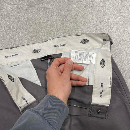 Grey Dickies carpenter pants W32L30 slim taper cargo 90s skate style pants patch logo