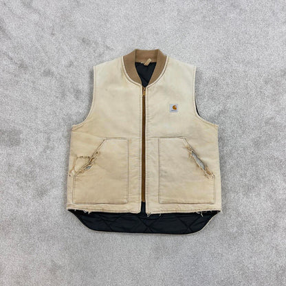 Vintage Carhartt Gilet Large beige distressed workwear body warmer vest padded canvas