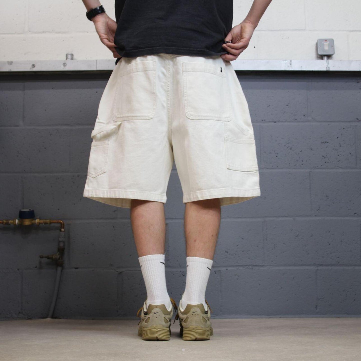 Baggy denim carpenter shorts cargo white Arsenic loose skater style jorts