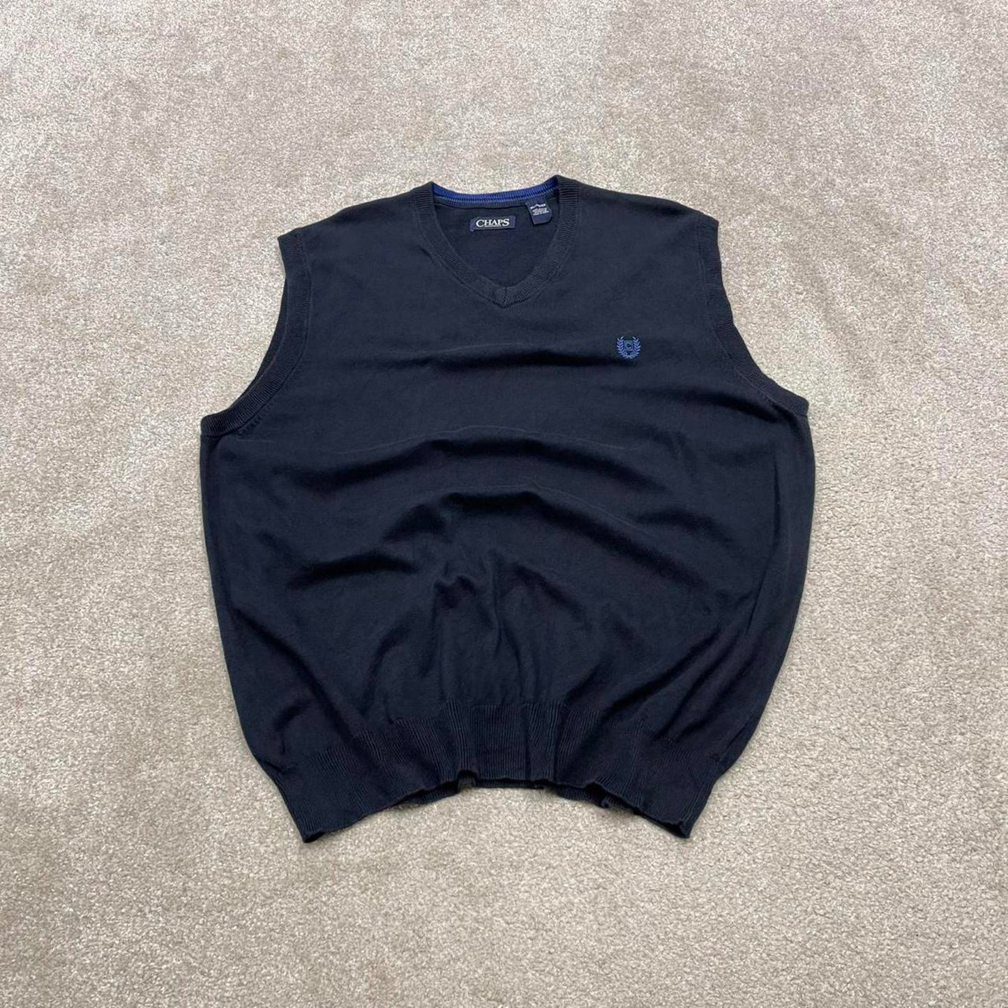 CHAPS knit sweater vest XL men's navy knitted V neck pull over y2k 00s style