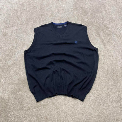 CHAPS knit sweater vest XL men's navy knitted V neck pull over y2k 00s style