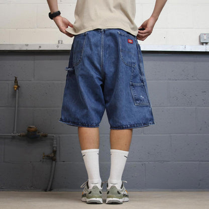 Dickies carpenter shorts loose Mens W42 Blue denim cargo 90s style skater jorts