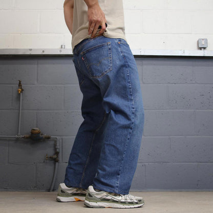 Levis 505 jeans casual streetwear W38L27 blue loose straight leg y2k style pants red tab logo skater