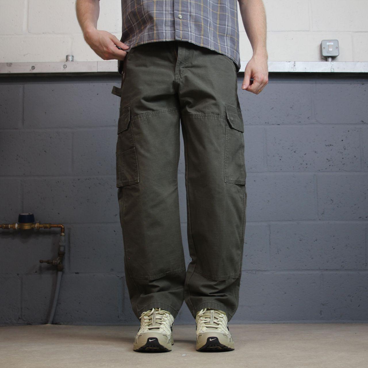 Wrangler cargo jeans y2k green W30L30 Thick heavy canvas double knee skater work pants