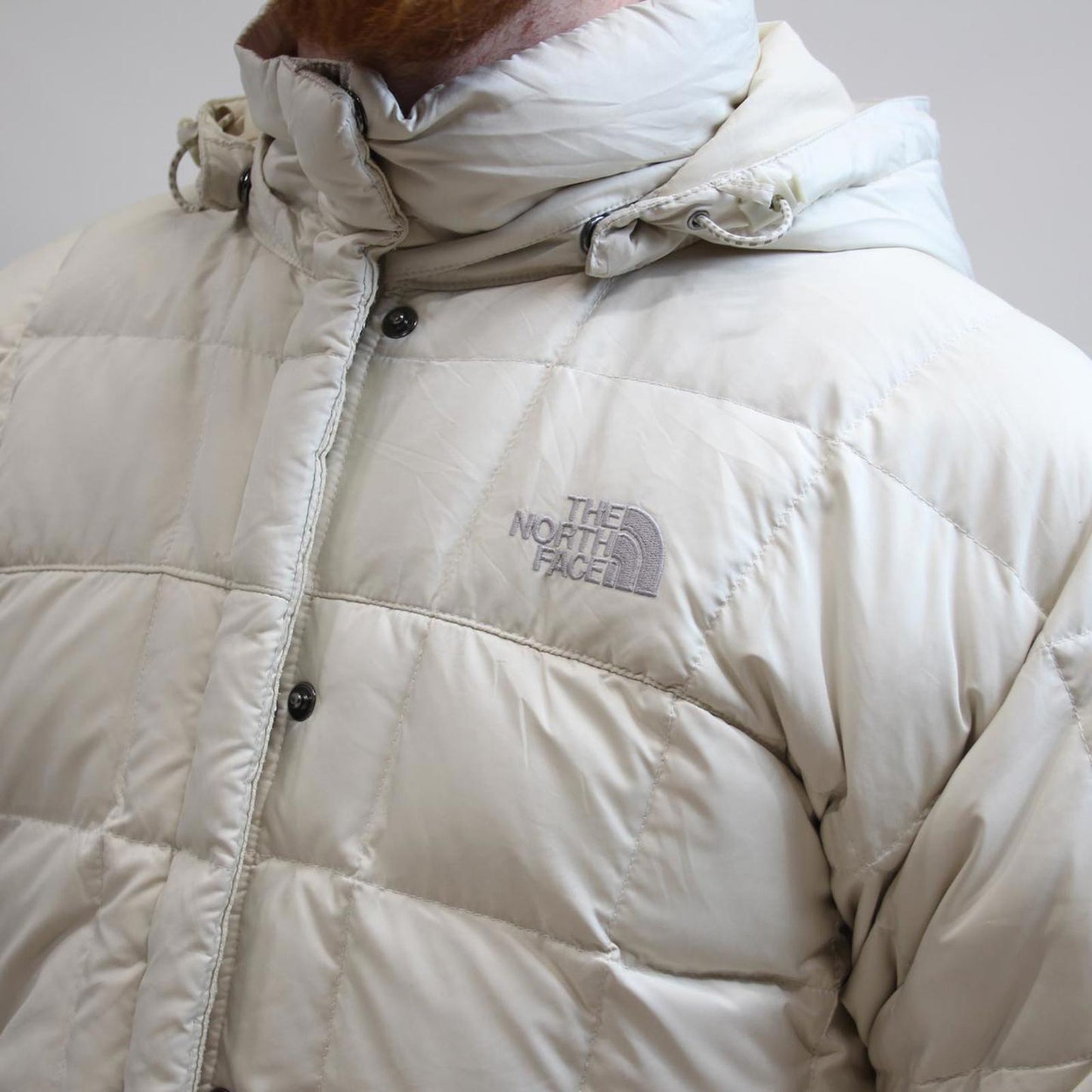 Women's North Face jacket L hooded 600 down tnf puffer jacket embroidered logos