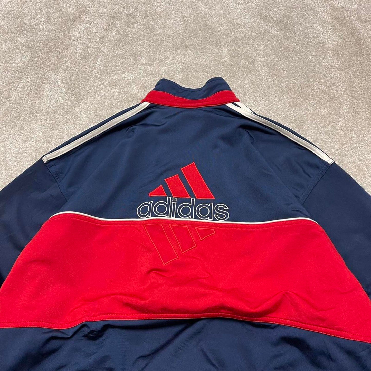 Y2k 00s Adidas track jacket y2k style XL men's blue full zip track suit top embroidered technical