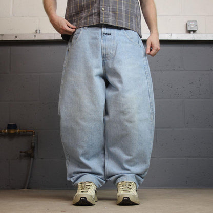 Vintage BOSS baggy jeans y2k W32L28 washed blue denim wide leg skater JNCO style deep pockets
