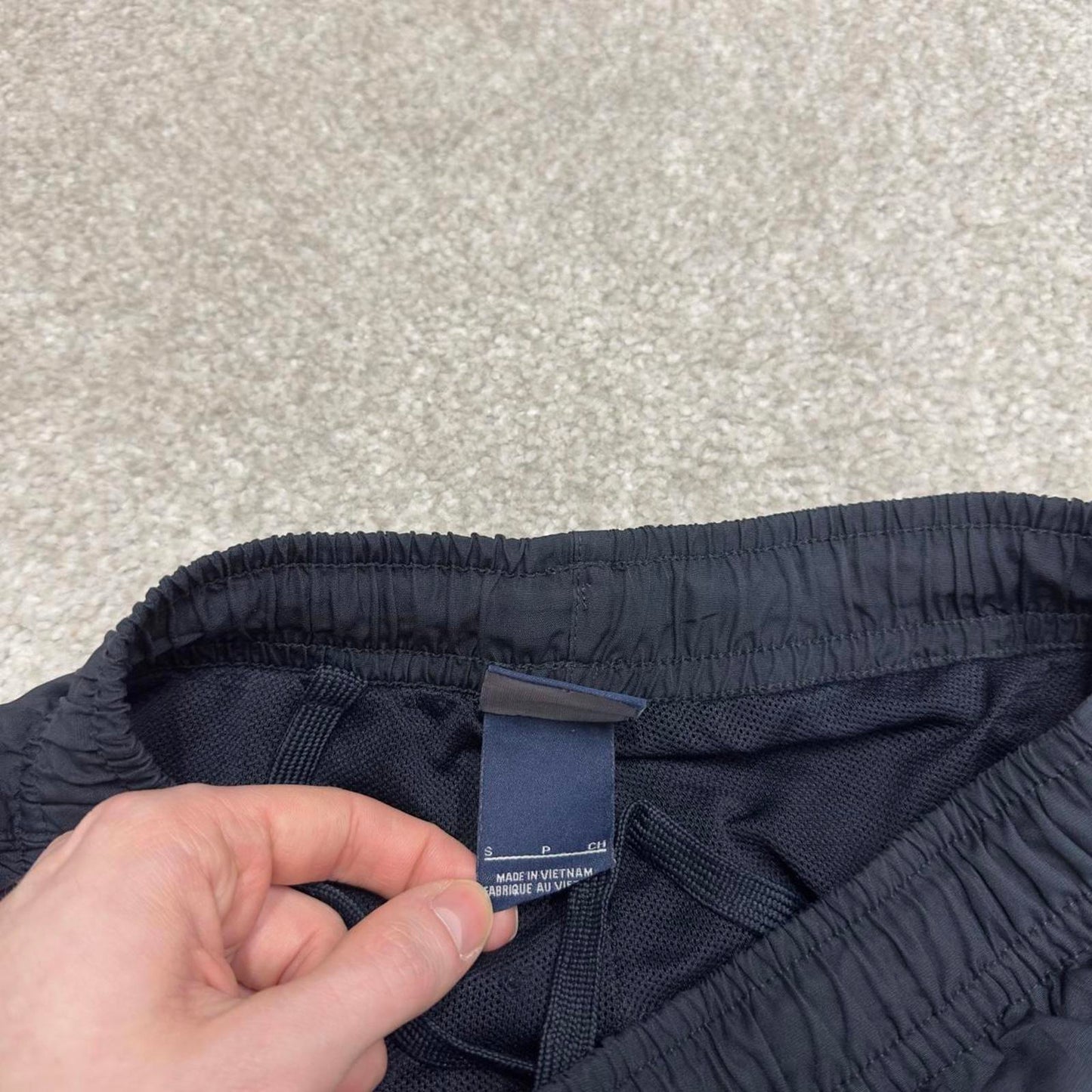 Vintage y2k loose Nike tracksuit bottoms navy black Lightweight mesh lined print logo track pants