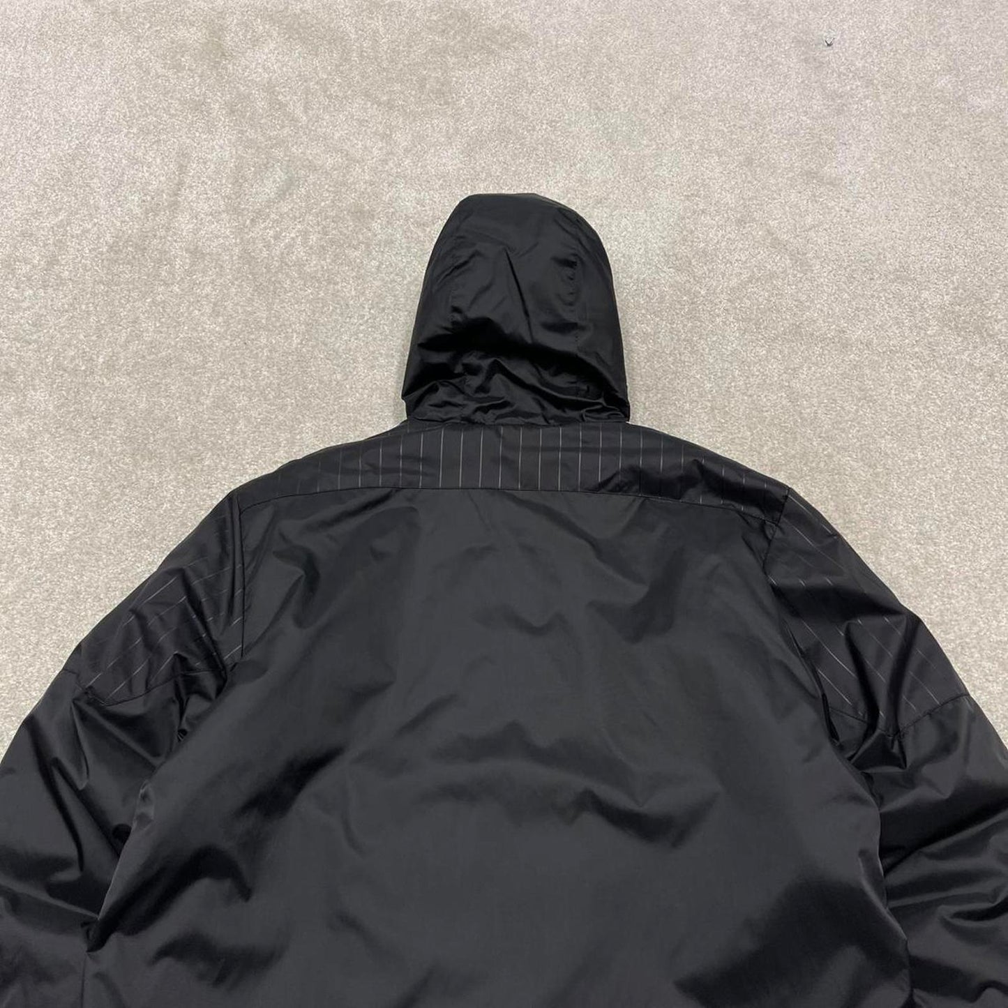 00s long Adidas park jacket y2k style L men's black full zip padded overcoat technical