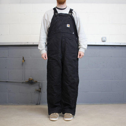 Black Carhartt FR dungarees W36L30 mens quilt lined canvas overalls utility worker