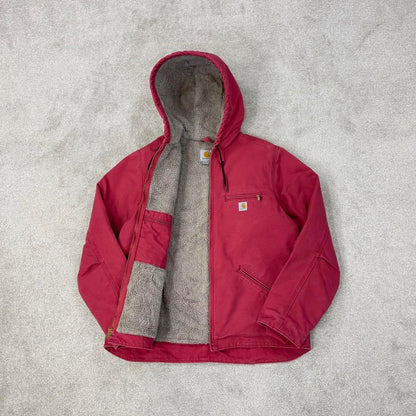 Vintage Carhartt Sierra jacket Large 12/14 dusty pink sherpa lined hooded authentic active