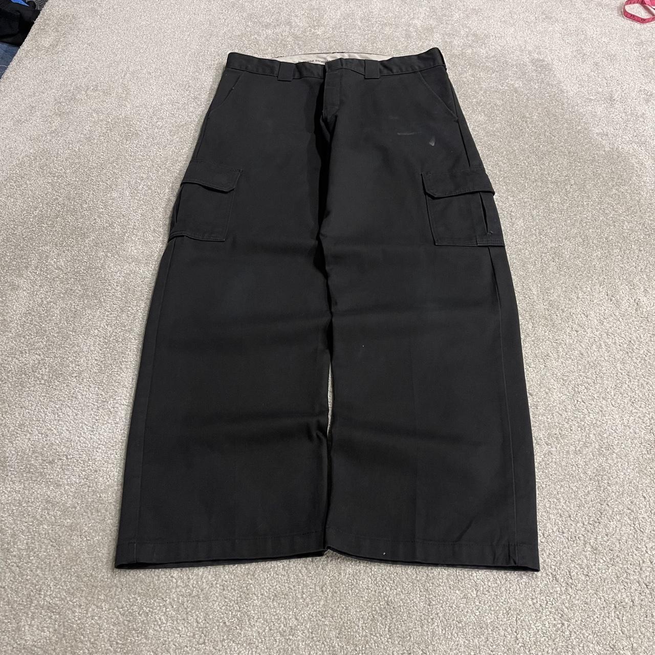 Y2K Dickies baggy cargo pants black W36L32 Wide leg relaxed straight chino style skate work trousers