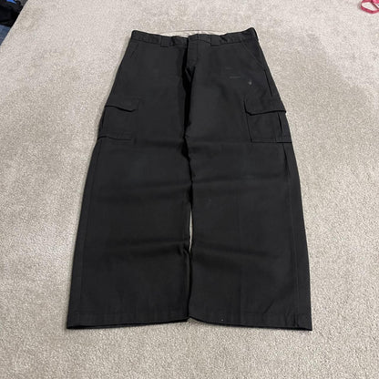 Y2K Dickies baggy cargo pants black W36L32 Wide leg relaxed straight chino style skate work trousers