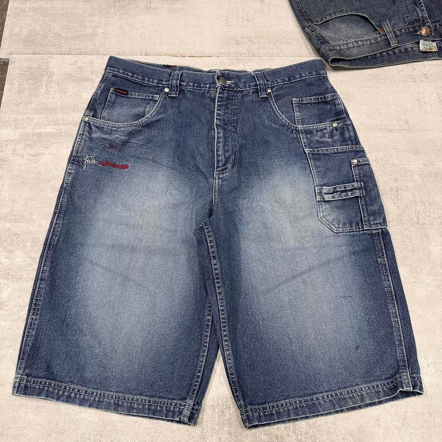 Baggy FUBU carpenter jorts W36 loose denim cargo Y2K skater shorts
