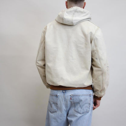 Vintage hooded Carhartt active jacket Large faded tan thrashed distressed style skater