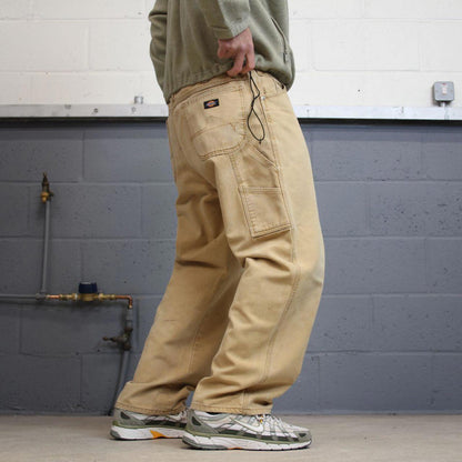90s baggy Dickies carpenter jeans W38L30 00s skate style tan brown canvas worker cargos