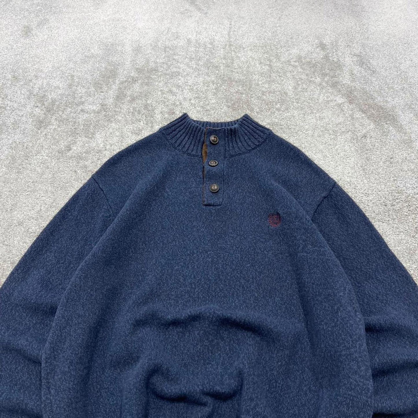 00s CHAPS knit sweater jumper embroidered L men's navy knitted button up pull over y2k 90s style