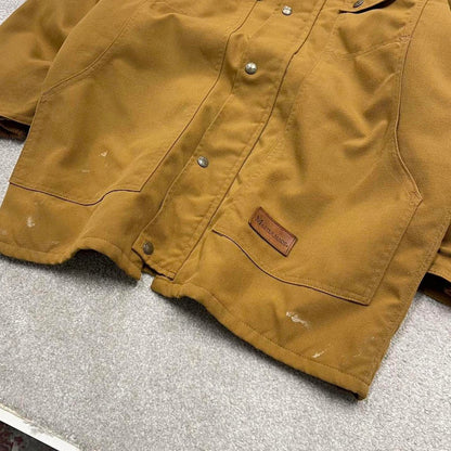 90s Vintage workwear jacket large tan canvas  Michigan style chore coat