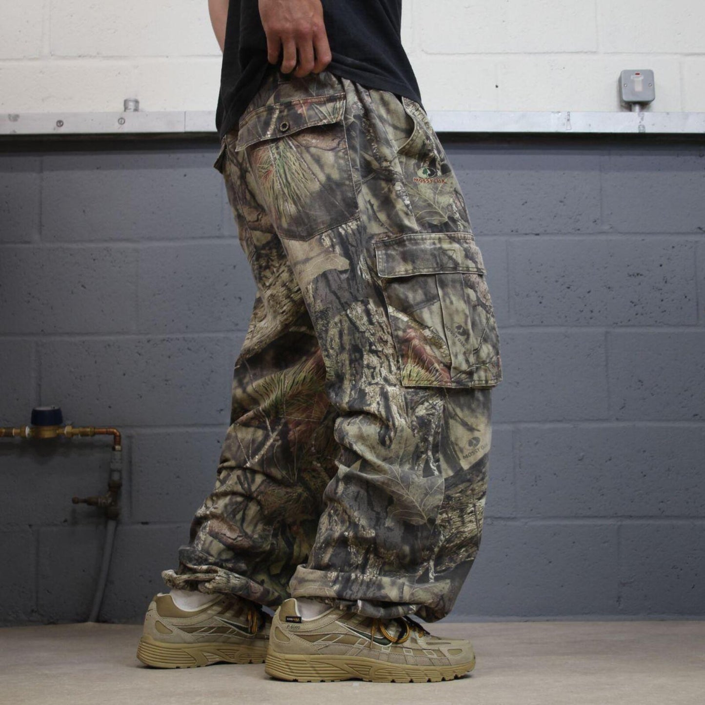 Baggy camo cargo pants Mossy Oak XL green Loose floaty tree camouflage combat trousers