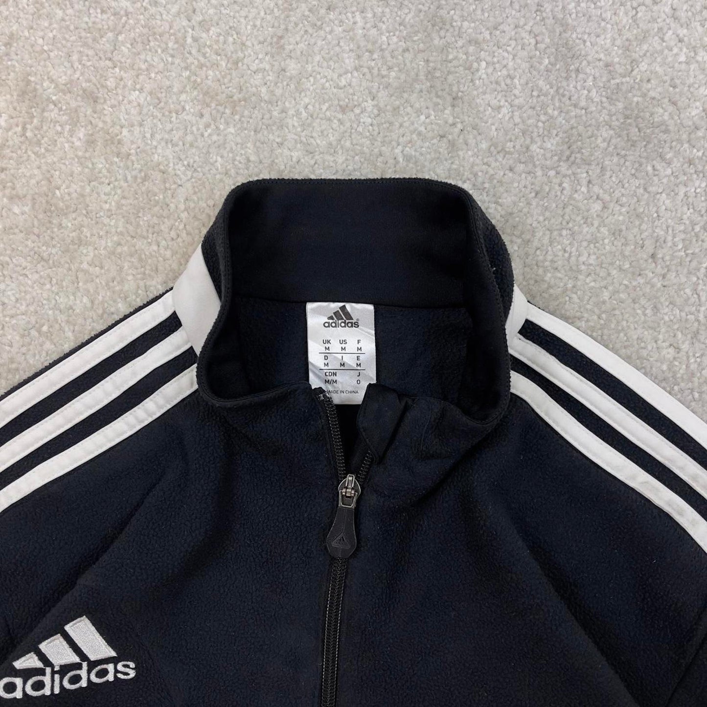 Black Adidas technical fleece Medium 1/4 zip pull over y2k autumn style lightweight zip up striped