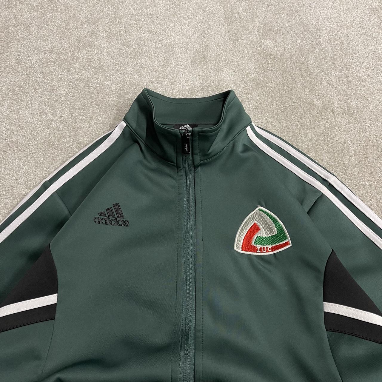 Y2K Adidas track top jacket embroidered green XL men’s Sporty tracksuit stripes, logos, zip pockets