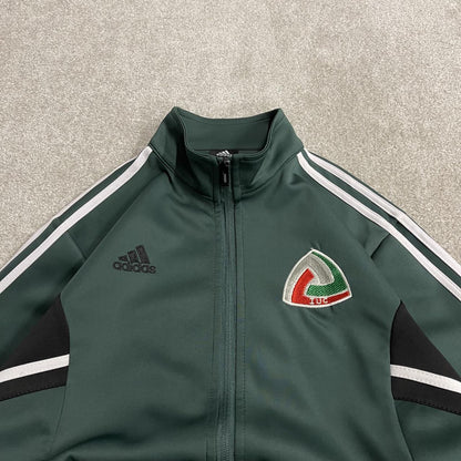 Y2K Adidas track top jacket embroidered green XL men’s Sporty tracksuit stripes, logos, zip pockets
