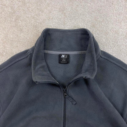 Y2K Starter technical fleece XL grey full zip embroidered logo pockets autumn